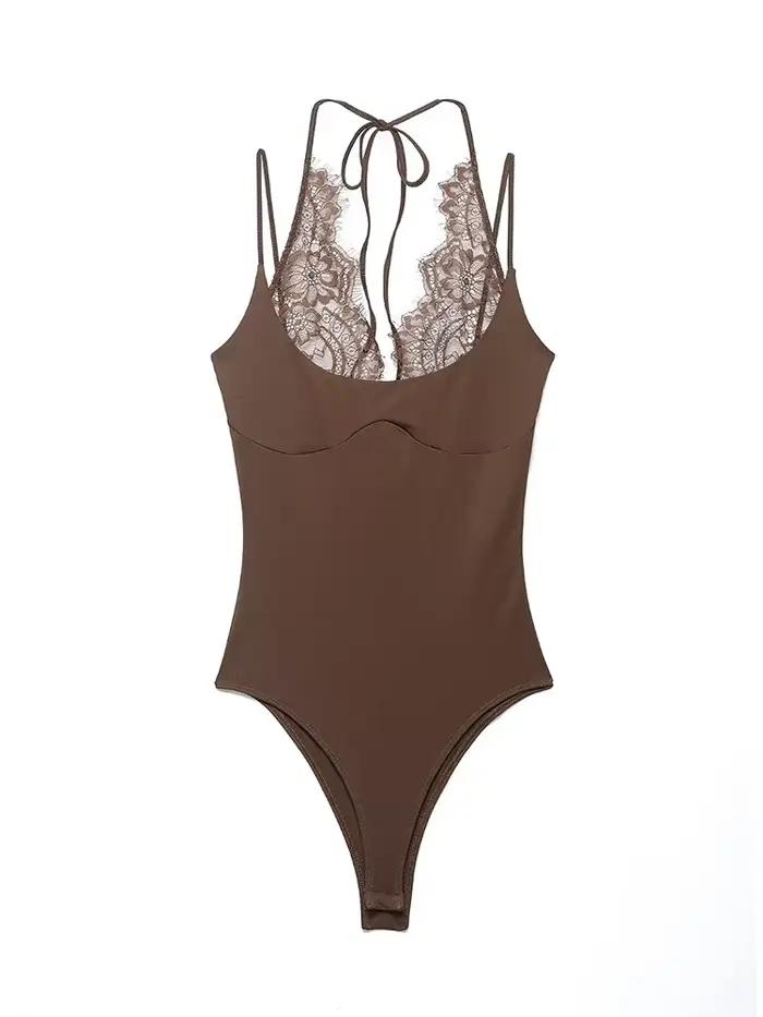 Nouveauté : Combinaisons moulantes sexy pour femmes, élégantes, avec empiècements en dentelle, sans manches, dos nu, style débardeur, tenues décontractées