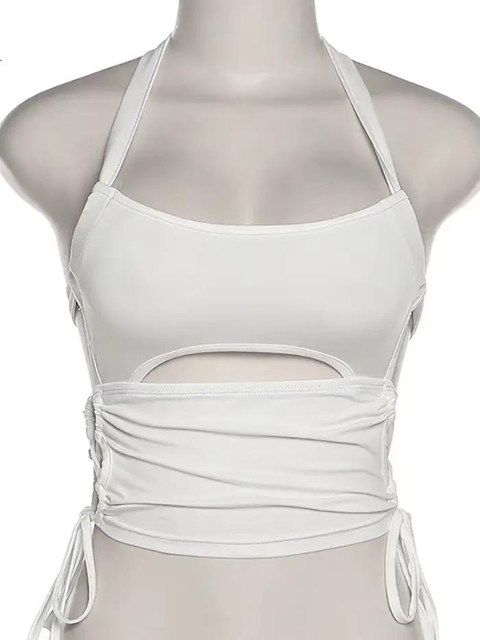 Y2K Sexy odhalený chrbát letný top krátky ženy 2025 biely bez rukávov obväzový lodičkový tielko Streetwear Cami 90s