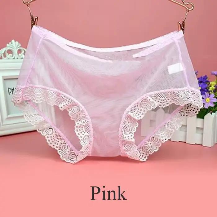 Culotte Sexy en dentelle pour femmes, sous-vêtement Transparent, taille moyenne, grande taille, maille fine, Lingerie Tanga Mujer