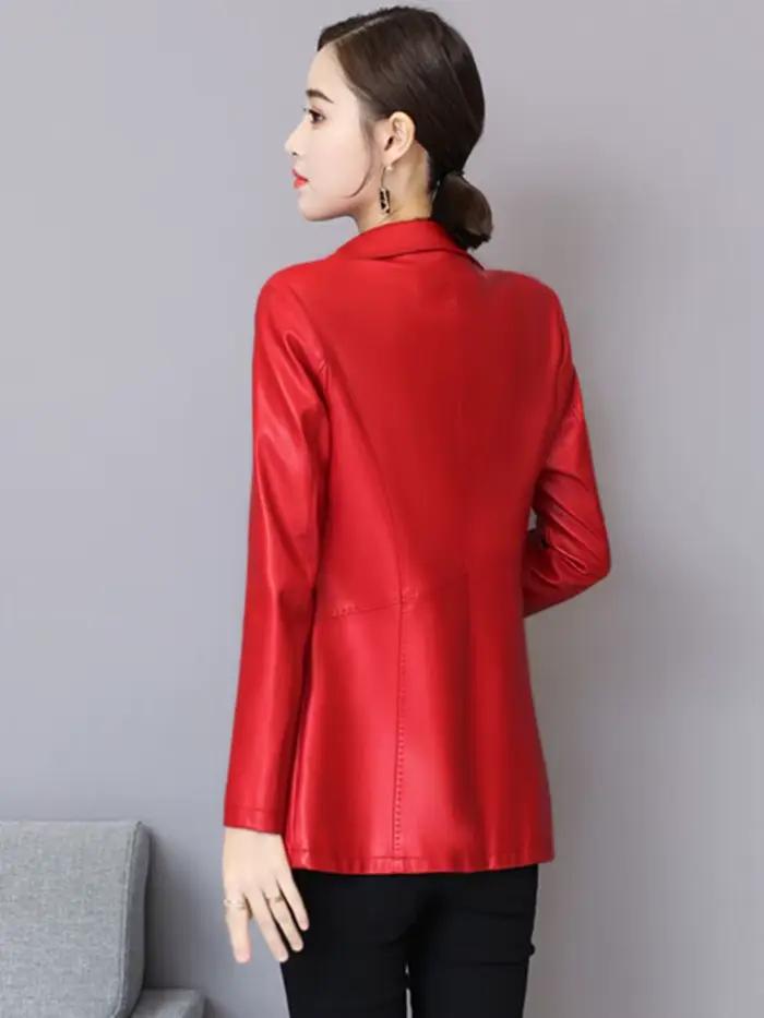 Nová dámska kožená bunda Jeseň Zima Móda Klasický Jednogombíkový Slim Blazer z ovčej kože Jar Oblečenie