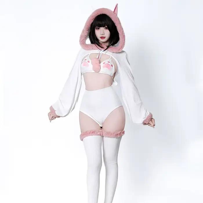 Originálny a roztomilý japonský bikini set s odnímateľným chvostom a nadýchanými mačacími ušami
