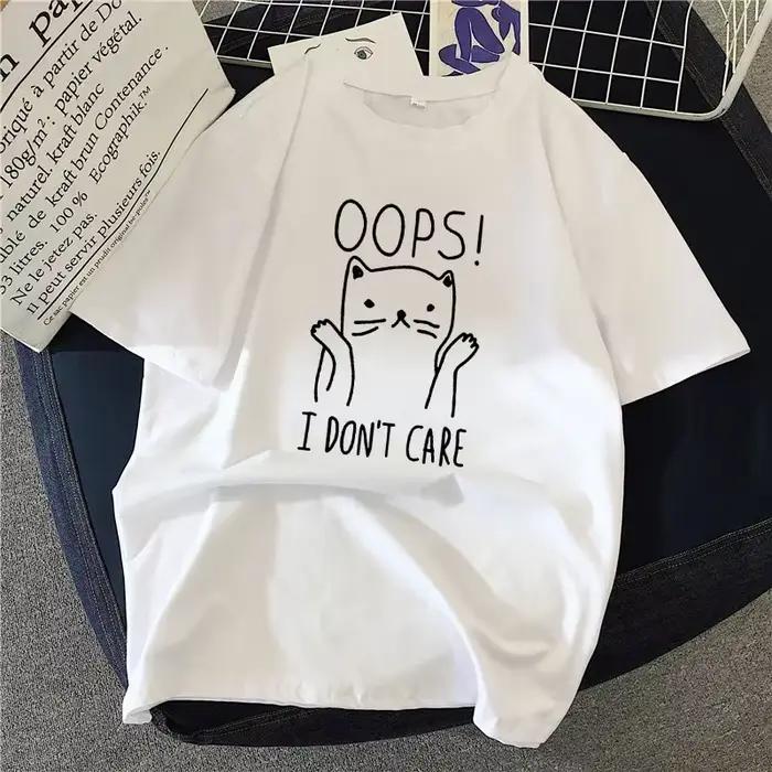 90. roky grafické rockové top tričko pre ženy Jednoduchý kreslený mačací T-shirt Harajuku Vintage