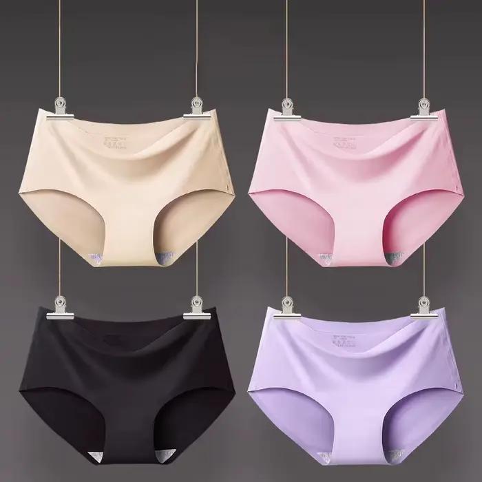 9 pièces culottes en soie glacée sans couture pour femmes respirant doux confort, culotte de couleur unie pour adolescentes, conception une pièce