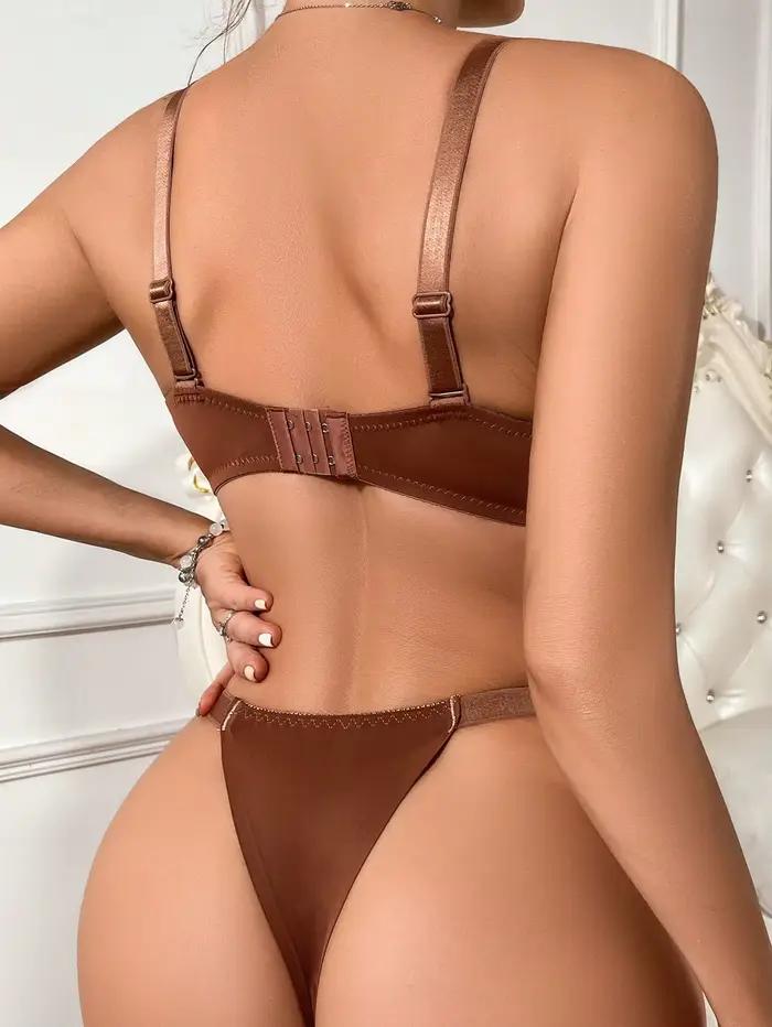 Meilleure vente sexy ​    Soutien-gorge push up push-up deux pièces à armatures ​ Ensemble de lingerie pour femme MARRON B2051