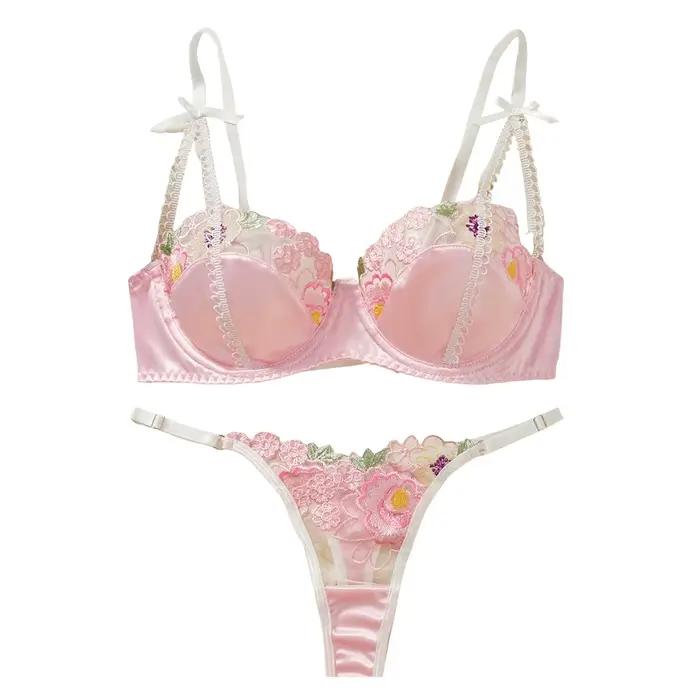 Ensemble soutien-gorge et culotte sexy pour femme, sous-vêtements transparents, mignon, exotique, broderie forale, costume 자옷 artenекек ». onderь.......