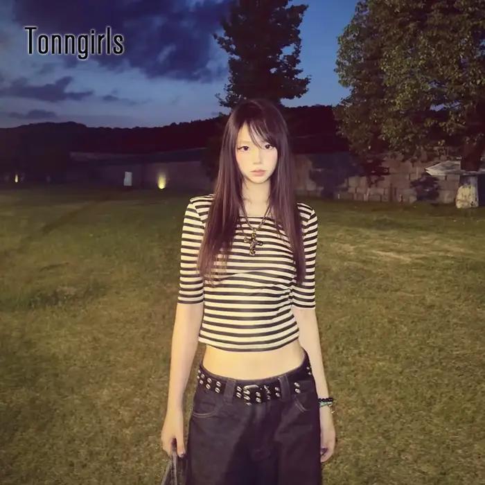 Tonngirls Y2k Fairycore potlačené tričko pre ženy s tromi štvrtinami rukávov japonská 2000s kultúra vrchné oblečenie Streetwear americký retro Grunge