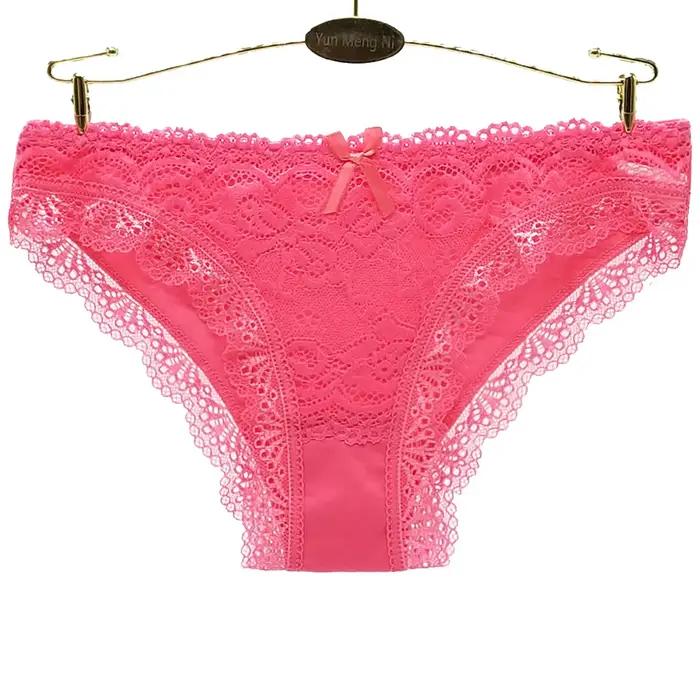 Culotte taille basse en coton pour femme, sous-vêtement sexy en dentelle sur le devant, 5 pièces/ensemble