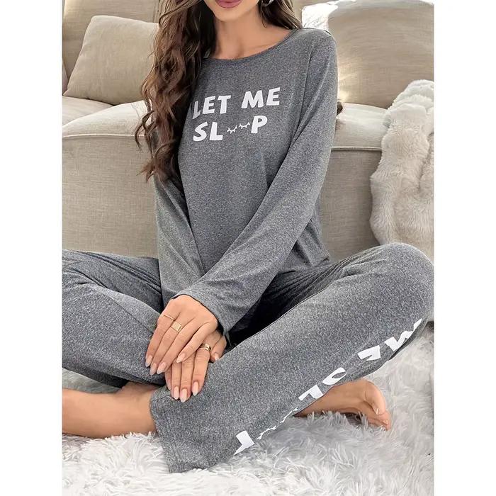 2025 Pyjama vêtements de détente lettre imprimer à manches longues haut et pantalon ample décontracté deux pièces ensemble Pyjama Pour Femme