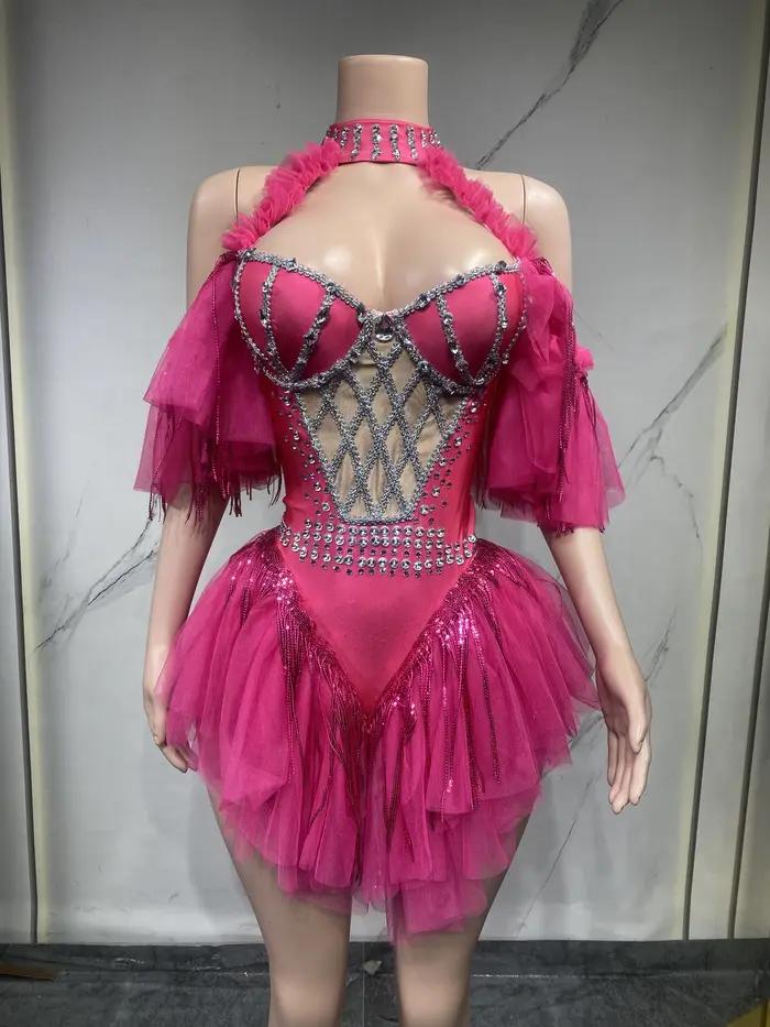 Costumes de princesse rose pour boîtes de nuit, bars, robes de fête d'anniversaire, chanteuses, modèles, défilés, robes de danse