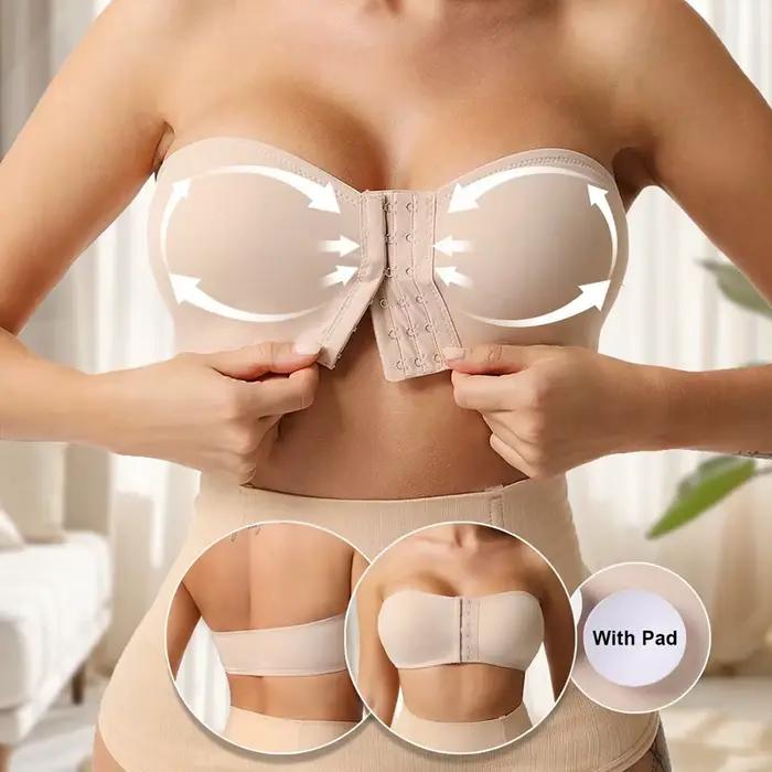 Bezramenná push-up bandeau podprsenka s predným zapínaním pre ženy