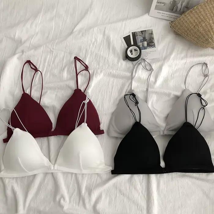Soutien-gorge de Style français pour femmes, Sexy, ceinture fine, Bralettle, bonnet Triangle, sous-vêtements, Deep V, sans fil, doux, fin, sans couture, Lingeri