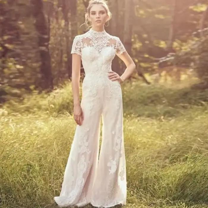 Combinaison élégante pour femmes, appliques en dentelle, manches courtes, col rond, robes de mariée, patients éducatifs, quel que soit personnalisé, 2025