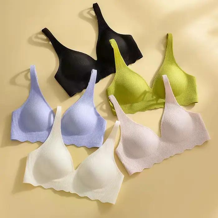 Soutien-gorge sans couture pour femmes, petite poitrine, grand Design creux, sous-vêtements, soutien Non amovible, bonnet Semi-fixe, une pièce, rayé, fin
