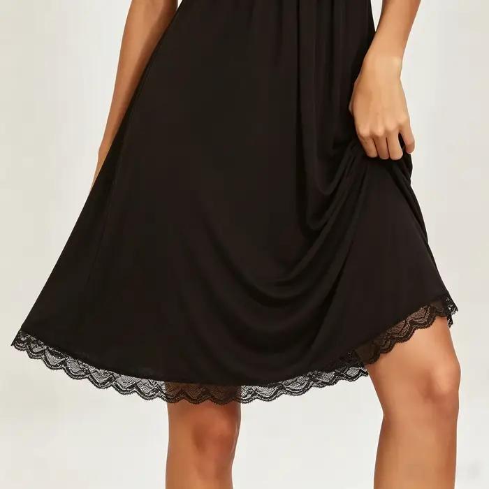 Robe de nuit mi-longue ample en modal doux pour femme, col en V, bretelles spaghetti, bordure en dentelle, respirante, décontractée, pour la maison