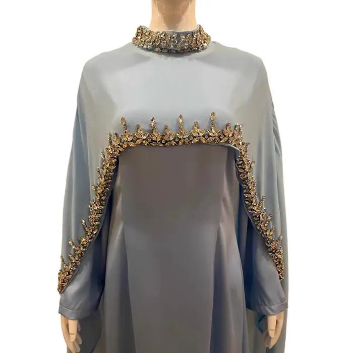 Robes de soirée Abaya pour femmes de Dubaï, ensemble 2 pièces, robe cape, costume Eid musulman, diamants, Kaftan de Dubaï, Ramadan, Vestidos, Jalabiya, robe longue