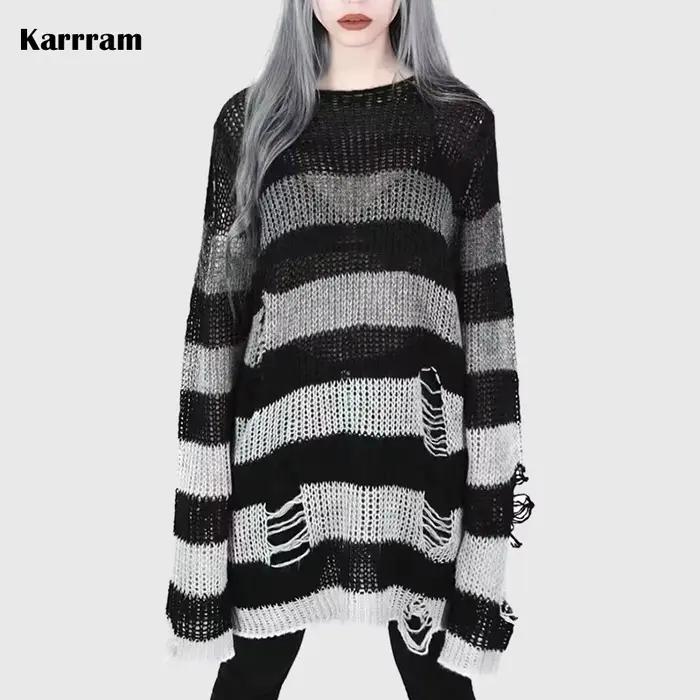 Karrram Punk gotický sveter Emo topy e-girls nákupné centrum Goth svetre Y2k Harajuku Grunge oblečenie Alt tmavý