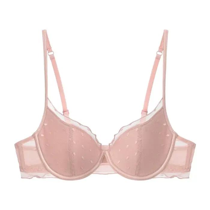 Ensemble de lingerie deux pièces en dentelle française à pois, avec effet de rassemblement et de lifting pour petites poitrines, anti-affaissement et maintien latéral des seins