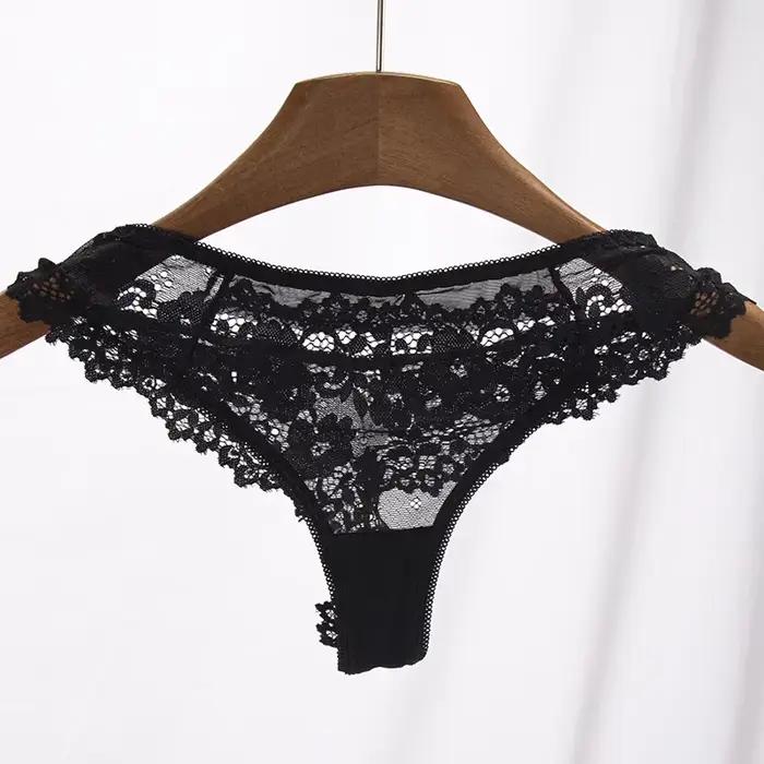 Femmes culottes sous-vêtements Sexy culotte en dentelle noire Lingerie femme slip en dentelle florale Perspective Finetoo Design dames culottes