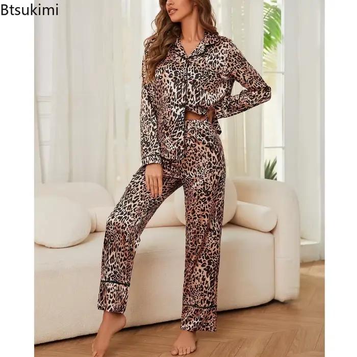 Dámske pyžamo z ľadového hodvábu s leopardím vzorom