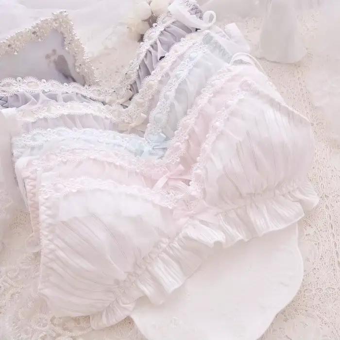 Kawaii pohodlná podprsenka a nohavičky set Lolita dievčenská mašľa bikinový set