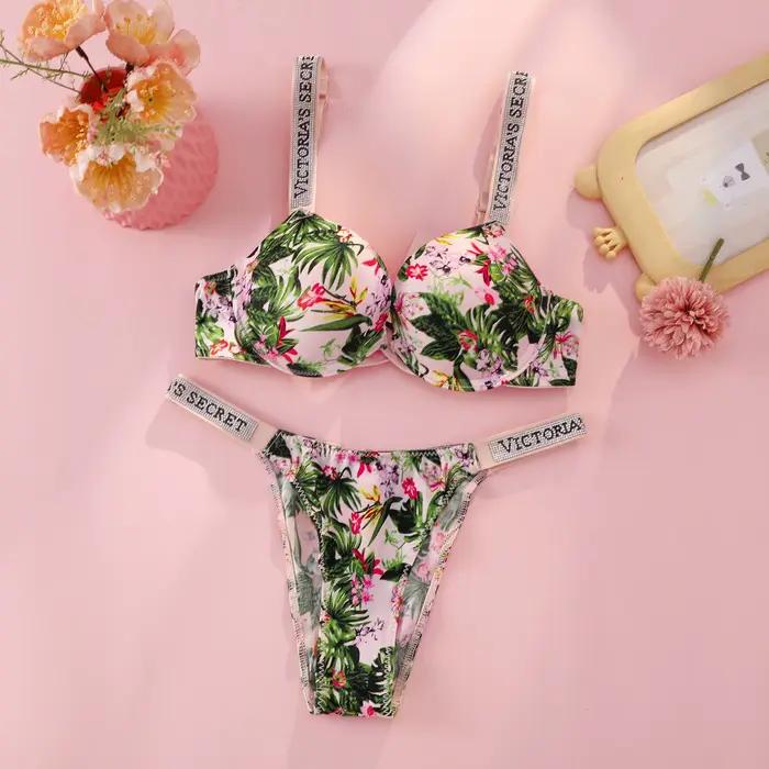 Sexy súprava spodnej bielizne Victoria's Secret s ramienkami s logom z kamienkov