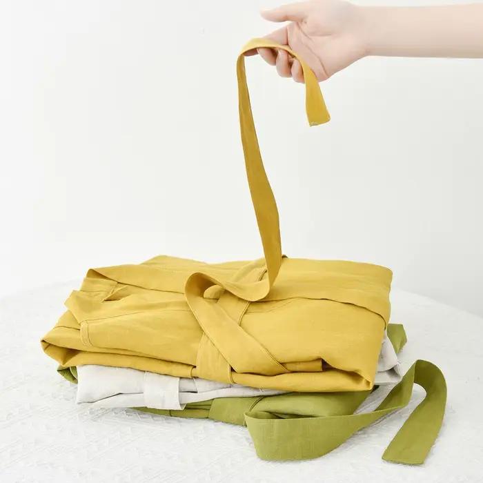 30% ľan 70% Tencel Kimono župan Šaty pre ženy a mužov nočná košeľa voľné nočné oblečenie Homewear jednofarebné