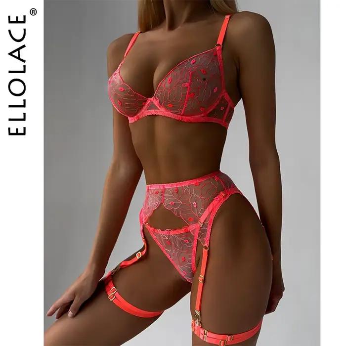 Ellolace erotická fantázia Neonová oranžová čipka Lingerie krásne spodné prádlo túžba dievča horúca