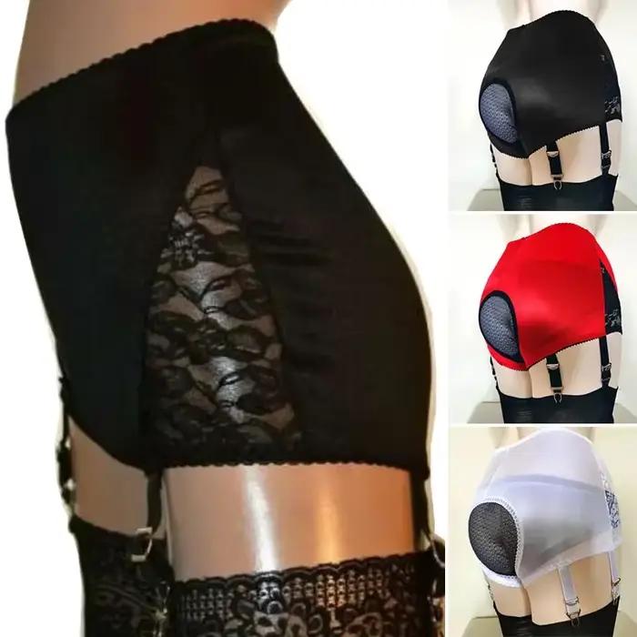 Porte-jarretelles en dentelle florale taille haute pour femmes, porte-jarretelles réglable, bas sexy, lingerie de mariage, 4 sangles, noir, rouge