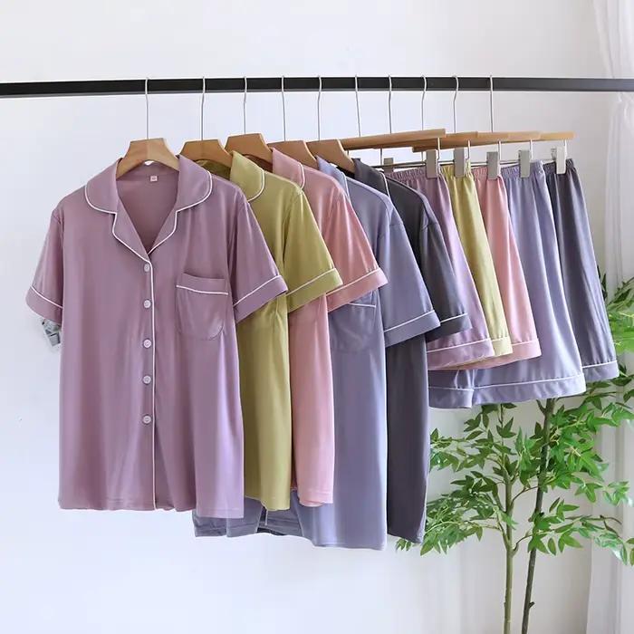Été nouveau Couple ensemble grand élastique ameublement mince Modal coton couleur unie ensemble Simple décontracté vêtements de nuit