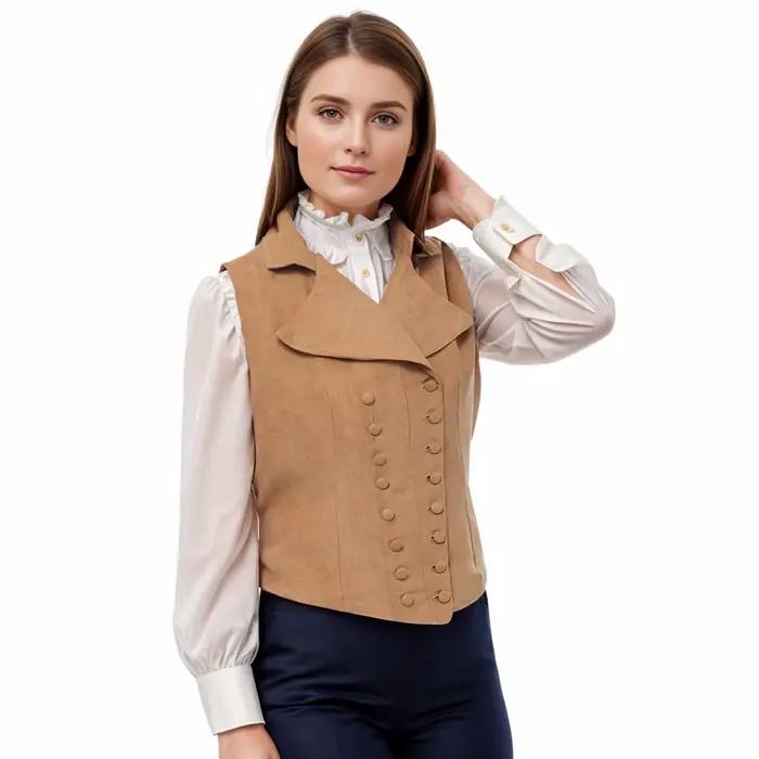 Gilet victorien pour femmes, Renaissance médiévale, col en v, Double boutonnage, Corset