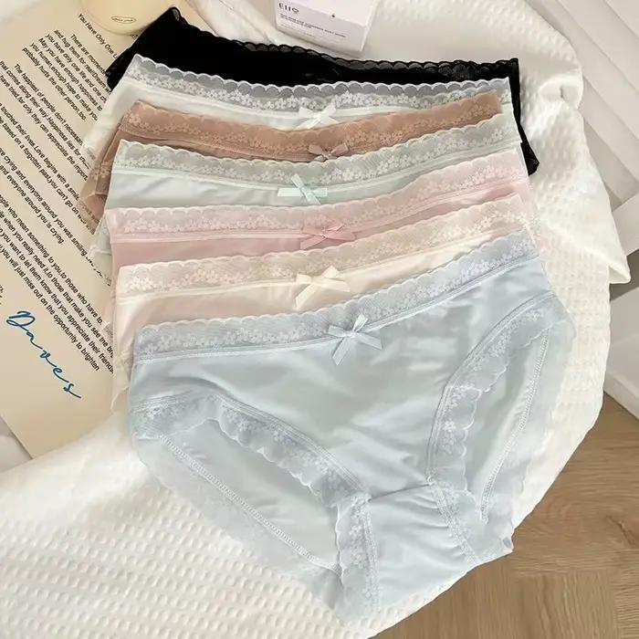 3-dielne dámske nízke nohavičky Sexy čipka rýchloschnúce slipy bezšvové jednofarebné tangá