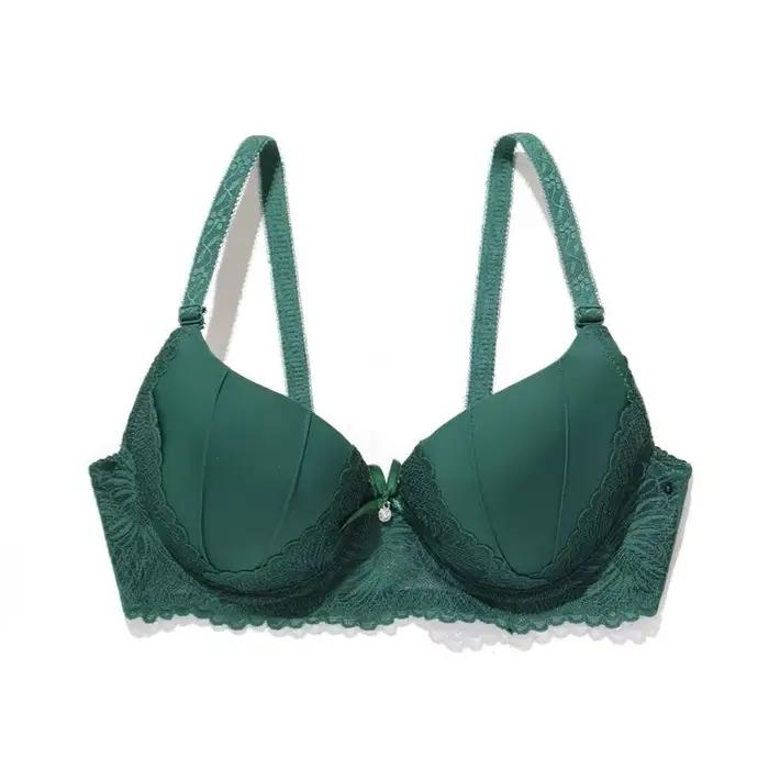 Beauwear - Vyšívaná zelená kvetinová podprsenka s príveskom