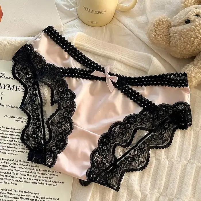 Culotte en dentelle française, entrejambe en pur coton, satinée, sexy, coupe triangle, taille basse, douce et confortable, lingerie