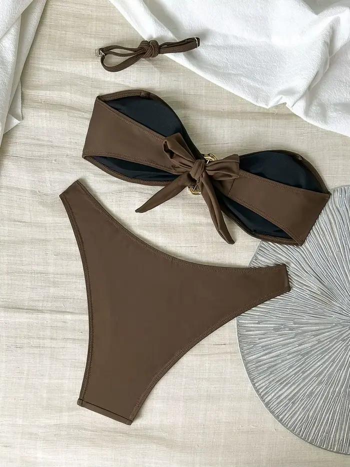 2026 Maillots de bain bandeau pour femme, rembourrés, rayés ou unis, sexy, tenues de plage