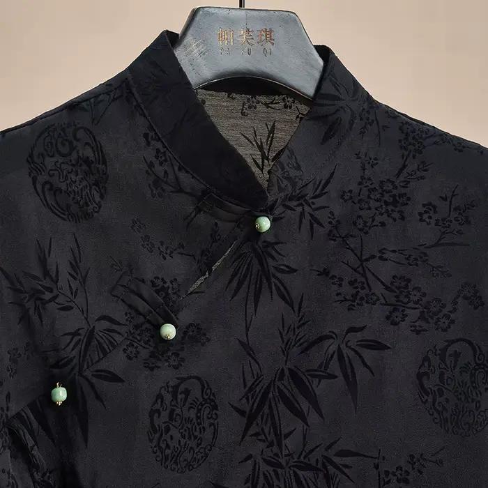 Jemná retro košeľa v novom čínskom štýle Cheongsam top čierny žakárový T-shirt s krátkym rukávom letný zrelý módny odev