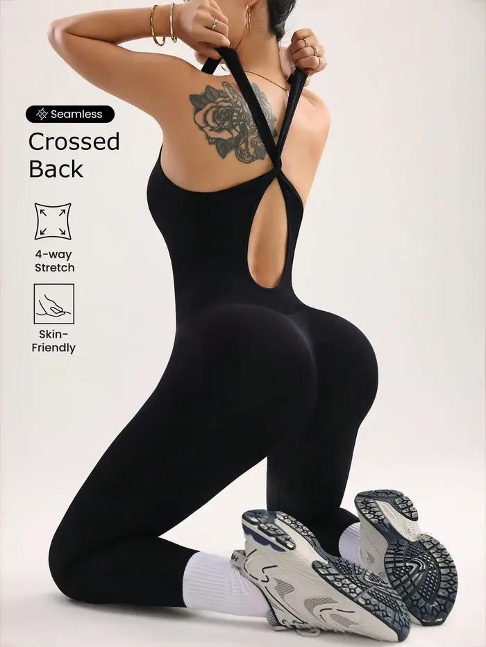 Combinaison d'entraînement sans couture pour femmes, Yoga côtelé, moulante, une pièce, col carré, Leggings, barboteuse