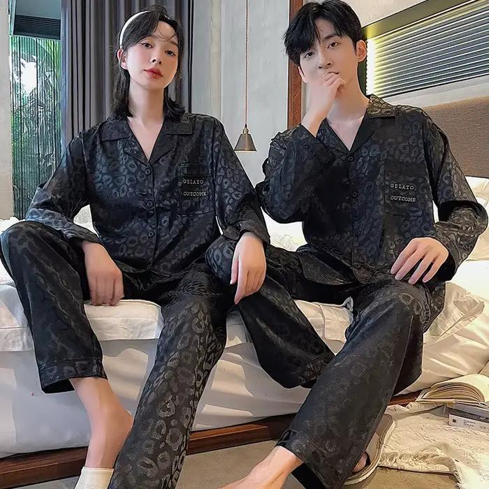 Pyjama de Luxe en Satin Trempé pour Homme et Femme, Ensemble de Vêtements de Nuit Décontractés pour Couple et Amoureux, Grande Taille
