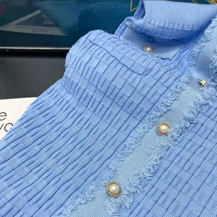 Novinka pre ženy pletené elegantné dlhé šaty s výstrihom do V jednoduché gombíkovanie rozparok pulóverové