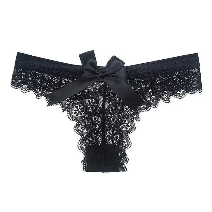 Noeud papillon taille basse sans couture string Sexy dentelle culottes femmes sous-vêtements respirant grande taille slips femme Lingerie blanc string