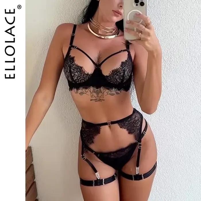 Ellolace adulte audacieux Lingerie femme vêtements Sexy tenues Costume érotique chaud Sissy nouveau en dentelle correspondant sous-vêtements brésiliens