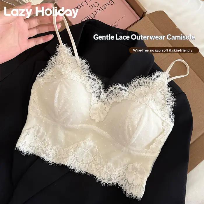 Nouveau soutien-gorge en dentelle française, style fin pour petites poitrines, avec fines bretelles, débardeur camisole, sans armatures, dos en maille