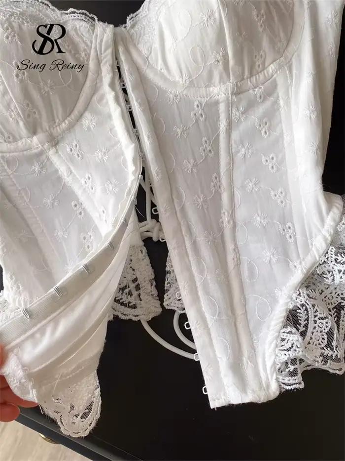 SINGREINY vyšívaná spodná bielizeň top Korzet pre ženy šnurovací pás Shapwear glamour Košeľa francúzska čipka volány Hotsweet tielko