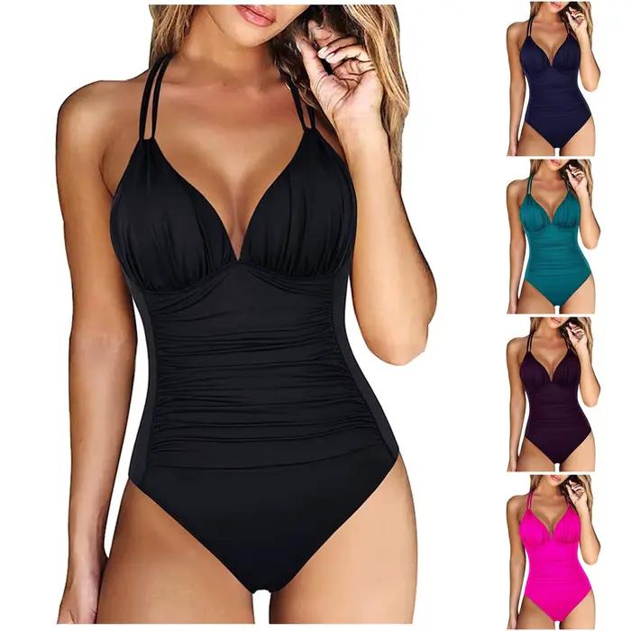 Bikinis Mujer femme une pièce avec coussin de poitrine sans soutien-gorge en acier maillot de bain couleur unie maillot de bain куshenльники жletiе