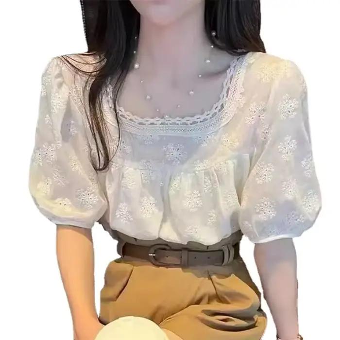 Hedvábná mušelínová halenka s krátkým rukávem pro ženy