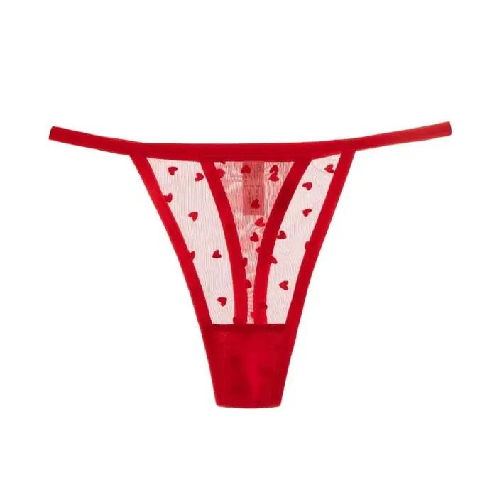 Lingerie String en résille transparente à motif cœur, à fines bretelles, taille basse