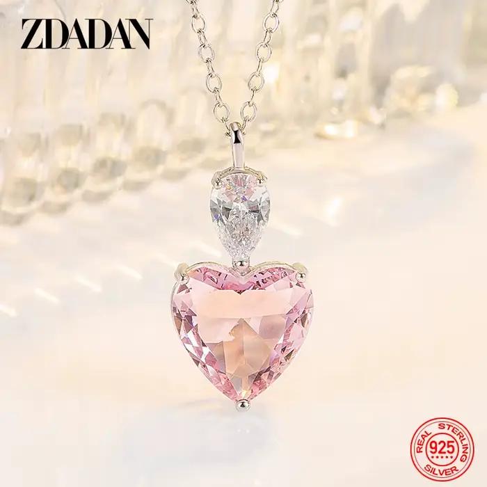 ZDADAN 925 strieborný ružový zirkónový náhrdelník reťaze pre ženy módne šperky