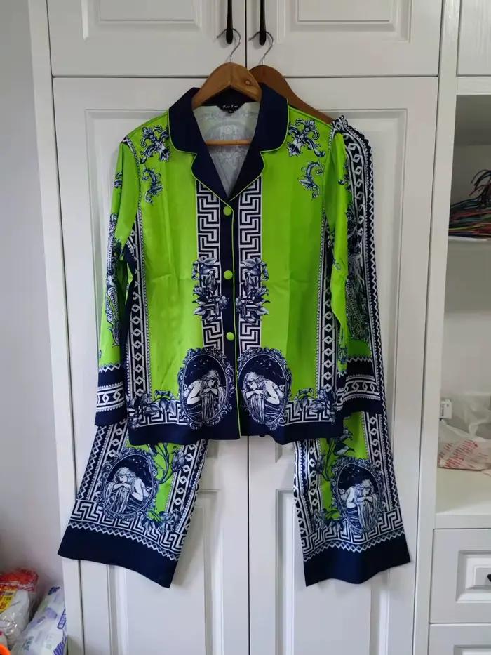 Pyjama de style bohème original pour femmes, ensemble de vêtements de nuit à manches longues, de haute qualité, pour le printemps et l'automne, couleur verte, 600