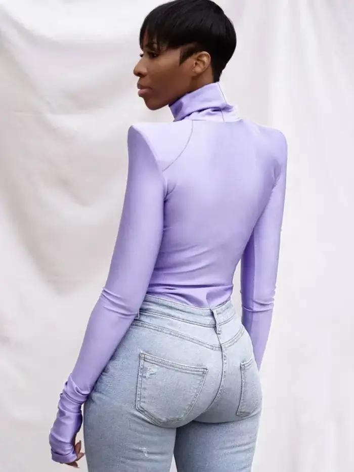 Jednofarebný body s rolákom Sexy dámska lingerie s dlhými rukávmi Y2k topy pre ženy jednodielna Lenceria Femenina