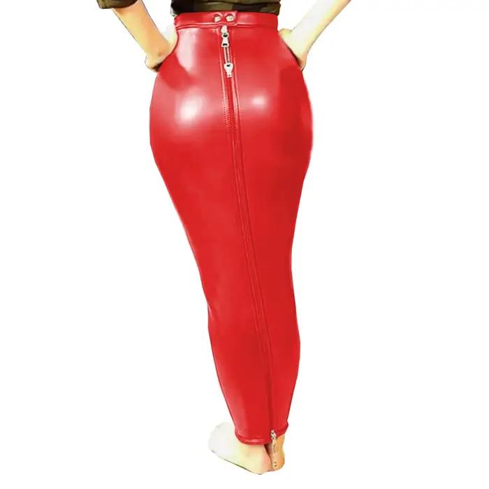 Sissy vysoký pás obtiahnutá Hobble Bondage uzamykateľná plná zipsová sukňa pre ženy z PU kože tenké dlhé ceruzkové sukne Goth Fun Kostým S-7XL