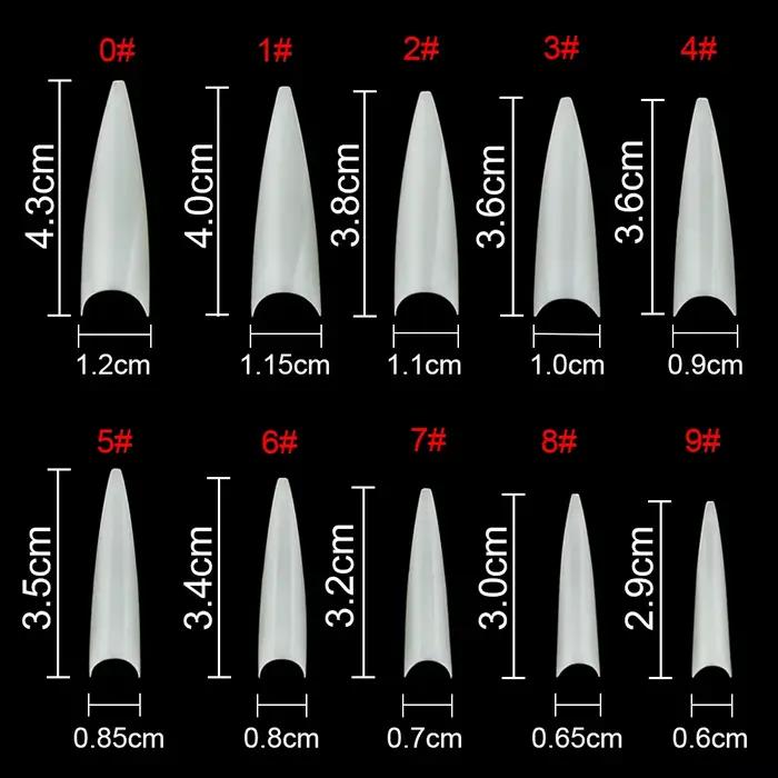 1 vrecko (600 ks) Stiletto prírodné nechty na precvičovanie